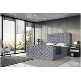 MEBLINI King Boxspringbett mit Bettkasten - Gepolstert Doppelbett mit Matratze und Topper - Polsterbett mit Stauraum - Bett mit Kopfteil - Stauraumbett - Duke - 180x200 - H3/Grau Samt