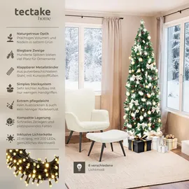 Tectake tectake® Set Weihnachtsbaum mit Lichterkette, verschiedene Größen, künstlich in Grün, mit dichten Nadeln, formbar mit viel Volumen, pulverbeschichteter Metallständer mit Kunststoffkappen