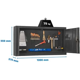 Proregal Werkzeugschrank hängend AMEGO | HxBxT 55x120x27,5cm | Metall | Abschließbar | Anthrazit | Werstattschrank Hängeschrank