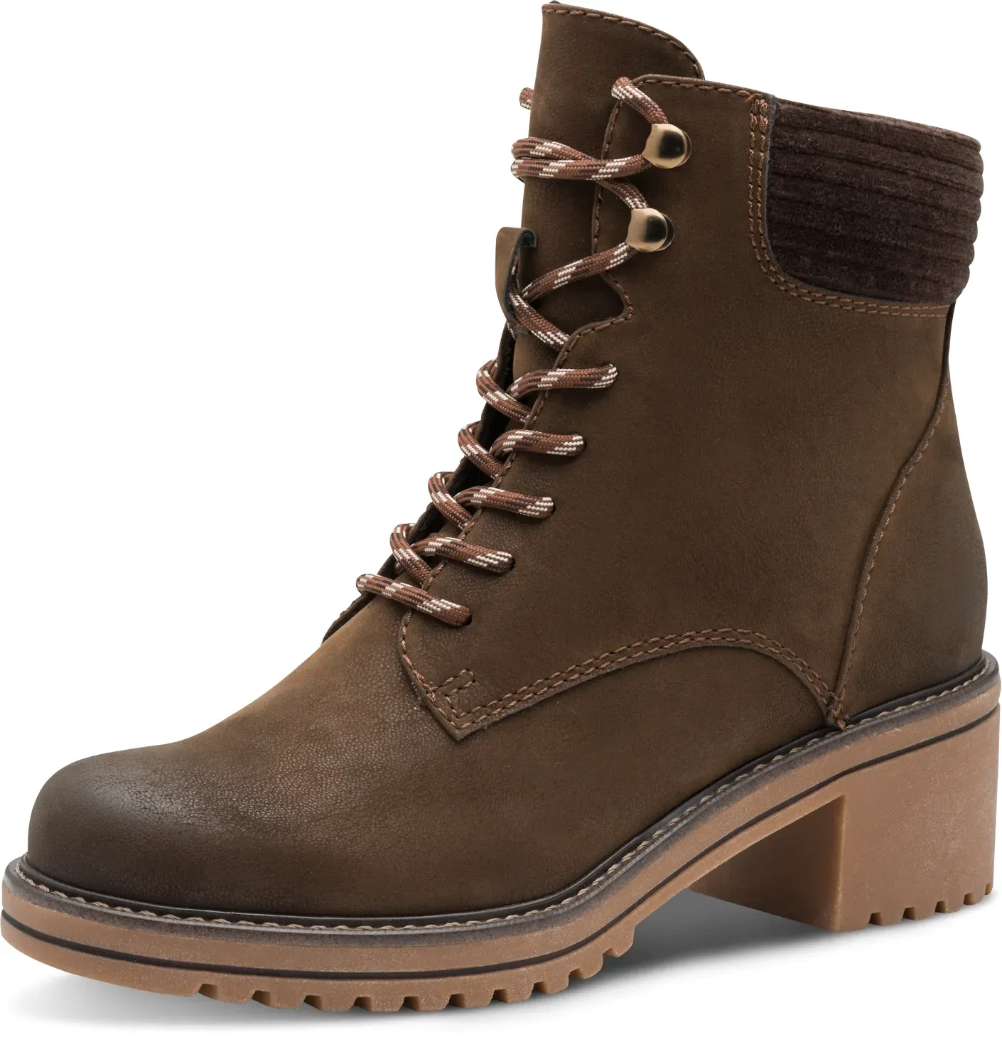 Winterstiefelette MARCO TOZZI, Damen, Gr. 37, braun (dunkelbraun), Nubuklederimitat, Textil, used, Schuhe Winterstiefelette, Blockabsatz, Schnürboots, Winterboots mit Haken im Bergsteigerlook