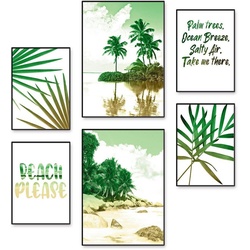 Artland Poster Palmen, Strand & Meer, Bäume (6 St), Poster, Wandbild, Bild, Wandposter grün