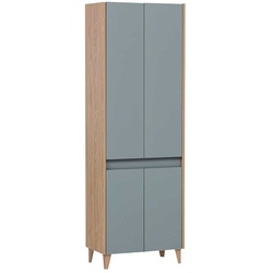 Badschrank in Hellblau und Eiche hell 170 cm hoch 4 türig