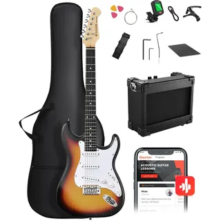 DONNER DST-80 E-Gitarre, 39” Anfänger E-Gitarren-Set mit Verstärker, klassischem SSS-Tonabnehmer, inklusive Gigbag, Stimmgerät, Kapodaster, Gurt, Plektren und kostenlosen Online-Lektionen