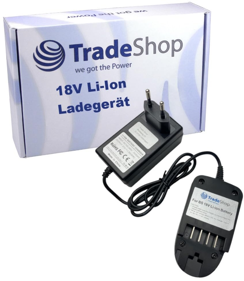 Trade-Shop 18V Li-Ion Ladegerät kompatibel mit Bosch Art 26 Li, Art 26-18 Li, AHS 50-20 Li, AHS 55-20 Li, Uneo Maxx, AdvancedCut 18, AdvancedDrill 18