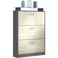 Vladon Schuhschrank, Creme, Holzwerkstoff, 89x128x23 cm, Garderobe, Schuhaufbewahrung, Schuhkipper