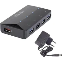 Renkforce 4+1 Port USB 3.2 Gen 1-Hub (USB 3.0) mit Schnellladeport, mit Status-LEDs Schwarz