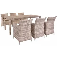 Set/7 Sitzgruppe Gartenmöbel-Set wetterfest aus Poly-Rattan 6 Personen (Ivory)