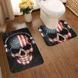 2-teiliges Badezimmerteppich-Set, DJ-Totenkopf mit amerikanischer Flagge, Musik, rutschfeste Badematten, Fußmatte, 49,5 x 80,9 cm und U-förmiger WC-Vorleger, super wasserabsorbierender Badvorleger