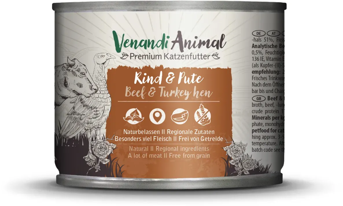 Venandi Animal 200 Gramm Katzennassfutter Sparpaket 12 x 200 Gramm Rind & Pute