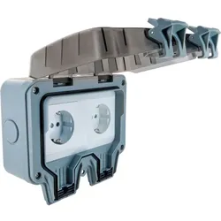 SCHWAIGER Schuko-Steckdose, IP66 mit 2x Schuko- Unterputzdose - grau