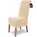 SCHEFFLER-Home Stuhlhussen Stretch Sofia/Stretch Stuhlhussen Creme 6er Set/elastische Stuhlabdeckungen/Stuhlhussen Schwingstühle/Flanell Spann-Stuhlhussen Hochlehner mit Gummiband