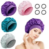 Romon Satin Haarhaube, 4 Stück Schlafhaube Seide Schlafmütze Bonnet Nacht Schlaf Mütze Verstellbare Schlafkappe Kopfbedeckung Weiche Kopfhaube mit Gummizug für Damen und Mädchen