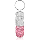 Soleebee 2-Teil Diamant Pillendose Schlüsselanhänger, Wasserdicht Mini Pillenhalter Bling Kleine Tablettendose Tragbare Pillenbox Tabletten Vitamin Organizer für Outdoor Sport Reisen (Rosa)