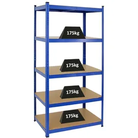 Proregal Schwerlastregal Taurus HxBxT 180 x 90 x 60 cm Fachlast 175 kg Blau 180x90x60cm Gesamtlast 875kg Kellerregal, Steckregal, Garagenregal, Lagerregal