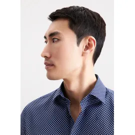 Seidensticker Businesshemd "Schwarze Rose", Herren, Gr. L (42), normale Ärmellängen, dunkelblau, 100% Baumwolle, bedruckt, tailored fit, 2-Knopf-Manschette, Hemden, Shaped 1/1 Kentkragen Druck