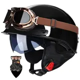 HALYING Halbschalenhelm Motorradhelm mit ABS-Schale ECE-zertifizierter Schnellverschluss und abnehmbarem Visier für Erwachsene | Chopper Helm, Mofa Helm Retro, JetHelm Halbhelm für Scooter