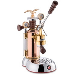 LPLESE01EU Handhebelmaschine Siebträger Edotto Esperto Kupfer-Gold-Chrom Holzgriffe