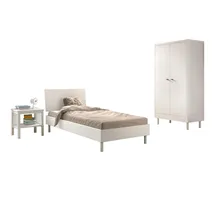58 aufm Kessel JUGENDZIMMER SET 90x200 Keeley Buche Weiß Holz Schrank Komfort Stabil