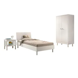58 aufm Kessel JUGENDZIMMER SET 90x200 Keeley Buche Weiß Holz Schrank Komfort Stabil