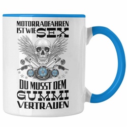 Trendation Tasse Trendation – Motorradfahrer Geschenk für Männer Motorrad Tasse mit Spruch Kaffeetasse für Biker Herren Papa blau