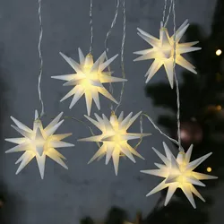 LED Lichterkette 3D Sterne Deko f.Außen Balkon 5 Mini Sterne Batterie Timer weiß