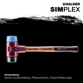 Halder Schonhammer SIMPLEX L.405mm Kopf-D.60mm weich/mittelh.HO TPE-soft blau/Gu.schw.