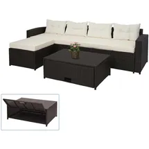 Mendler Poly-Rattan Garnitur HWC-J34, Balkon-/Garten-/Lounge-Set Sitzgruppe Sofa, Staufach ~ braun, Kissen creme-beige