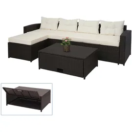 Mendler Poly-Rattan Garnitur HWC-J34, Balkon-/Garten-/Lounge-Set Sitzgruppe Sofa, Staufach ~ braun, Kissen creme-beige