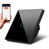 Maclean Brackets Maclean MCE715B Smart WiFi Touch Lichtschalter Kompatibel mit Tuya APP Wandschalter Glas Schalter mit Farbwechsel LED Hintergrundbeleuchtung Einbauschalter 85x85mm (1-Fach Rund, Schwarz)