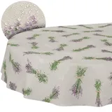 ANRO Tischdecke aus Stoff Textil abwaschbar Tischwäsche Tischtuch Baumwolle Polyester Lavendel Beige Oval 180x140cm In-/Outdoor Tischdecke
