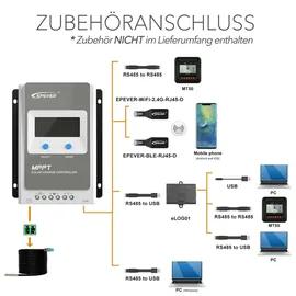 Epever EPEVER® MPPT Tracer-AN G3 – Tracer4210AN G3 Solar Laderegler charge controller, Ladestrom 40A, 12/24VDC auto work, PV 100V, LCD Display, Common Negative Grounding