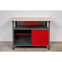 Kreher Werkbank Metall 120 x 60 x 85 cm Rot 1 Tür, 1 Schublade
