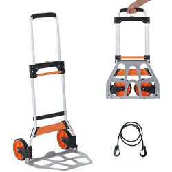 VEVOR Sackkarre Klappbar 125kg Transportkarre aus Aluminiumlegierung und Kunststoff Stapelkarre mit verstellbarem Griff 820-1105mm Faltbarer Trolley inkl. Bindeseil kompakte Größe zum Verstauen