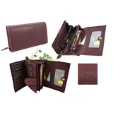 Money Maker Damen Geldbörse Bordeaux Leder - Lang mit Reißverschluss, Foto-ID Slot, Modernes Design