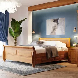 140x200 Holzbett Kiefer massiv in Honigfarben Landhausstil