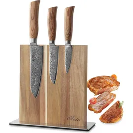 Wakoli Edib Pro 3er Damastmesserset I Holzbox I 8-16cm Klinge I mit Messerblock