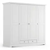 Feldmann-Wohnen Drehtürenschrank Belluno Elegante (mit Schubladen, mit Türen, mit Einlegeböden, mit Kleiderstangen, 1-St., moderne Optik, mit Schubladen, mit Türen, mit Einlegeböden) 202x64x190cm / Kiefer weiß (RAL9010) lackiert weiß 202 cm x 190 cm x 64 cm