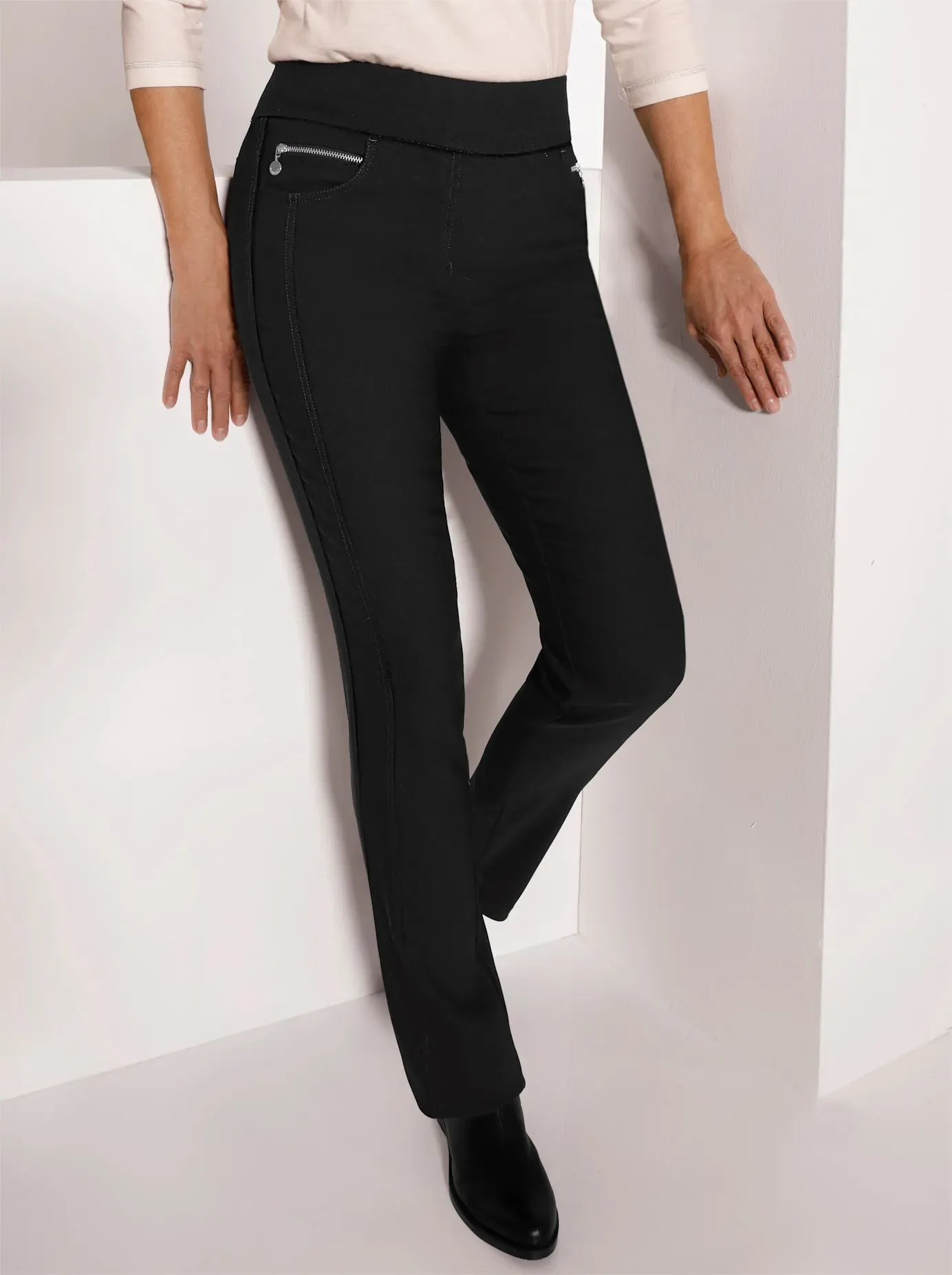Schlupfhose STEHMANN, Damen, Gr. 40, Normalgrößen, schwarz, 78% Viskose, 19% Polyamid, 3% Elasthan, unifarben, Hosen Schlupfhose