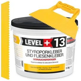 Level + Styroporkleber 15 kg + Dreieckzahnspachtel