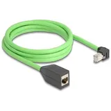 DeLock RJ45 Netzwerk Verlängerungskabel Cat.6A Stecker unten gewinkelt zu Buchse SF/UTP 2 m, grün