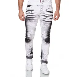 Slim-fit-Jeans KINGZ, Herren, Gr. 30, Länge 34, schwarz-weiß (weiß, schwarz), 68% Baumwolle, 30% Polyester, 2% Elasthan, mehrfarbig, Jeans, im Batik-Look