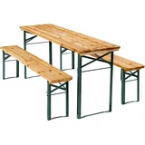Tectake tectake® Bierzeltgarnitur Ludwig 3-teilig, klappbar, mit Sonnenschirmhalterung, beschichtetes Stahlgestell mit soliden Scharnieren, Holzlackierung mit Klarlack