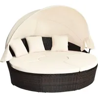 Rattan Sonneninsel mit faltbarem Sonnendach, Polyrattan Lounge Set inkl. Kissens & höhenverstellbarem Couchtisch, Outdoor Sonnenliege Gartenliege,