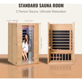 Vevor 2-Personen-Ferninfrarotsauna, Heimsaunakabine aus Infrarot-Hemlockholz mit niedrigem EMF und gehärteter Glastür, Bluetooth-Lautsprecher, für