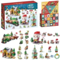 Adventskalender 2024 für Kinder Erwachsene, Weihnachts Adventskalender Bauspielzeug Set, 24 Stück Klemmbausteine Weihnachtsspielzeuge inkl. Santa Claus Weihnachtsbaum Zug Haus, Kompatibel mit Lgo