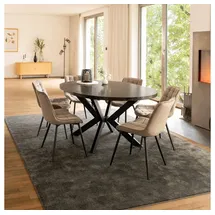 Home Deluxe Essgruppe Rund Ausziehbar AVENTURA inkl. Sternfuß - 120 x 120 cm Dark Oak, (7-tlg), Variantenauswahl, inkl. rundem Esstisch, Esszimmerstühle braun