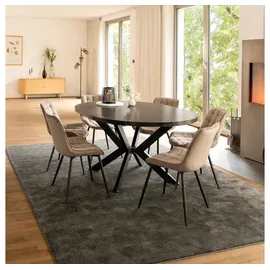 Home Deluxe Essgruppe Rund Ausziehbar AVENTURA inkl. Sternfuß - 120 x 120 cm Dark Oak, (7-tlg), Variantenauswahl, inkl. rundem Esstisch, Esszimmerstühle braun