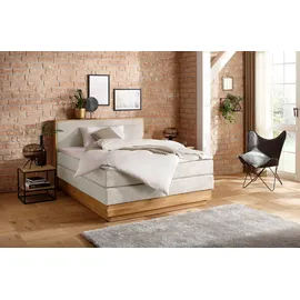 Home Affaire Boxspringbett HOME AFFAIRE "Cavan", beige, L:220cm, Microfaser (100% Polyester), Komplettbetten, Boxspringbett, Eiche, inkl. Bettkasten & Topper, verschiedene Härtegrade (auch H4)