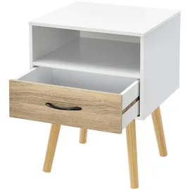 [en.casa] Beistelltisch, Weiß, Eiche, Holzwerkstoff, Holz, 1 Schubladen, 42x57x40 cm, Wohnzimmer, Wohnzimmertische, Beistelltische