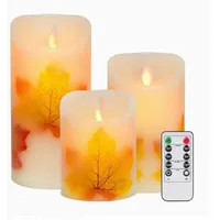 3er-Pack LED-Kerzen in Ahornblatt-Form, warmweiß, flammenlos, batteriebetrieben, flackernde Dochtkerzen mit Fernbedienung und Timer für die